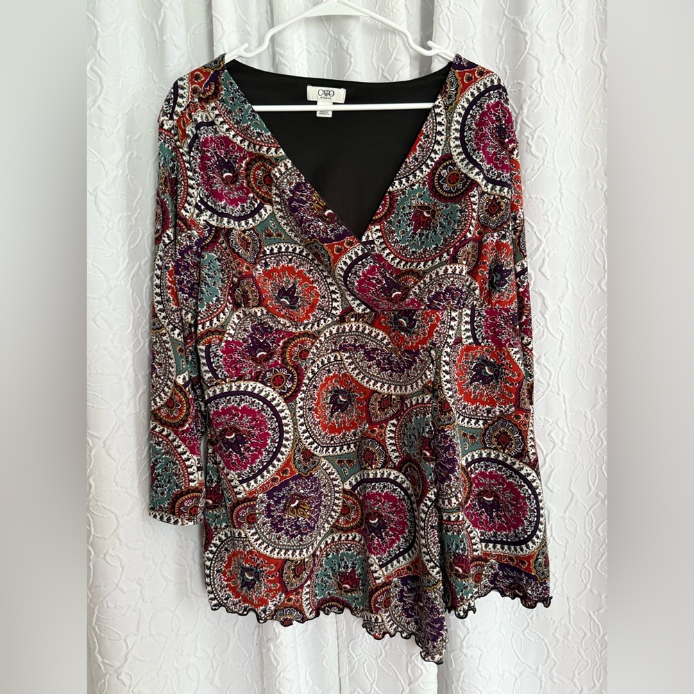 Cato Women(10/20W)-Colorful Asymmetrical Blouse w/ 3/4 sleeves